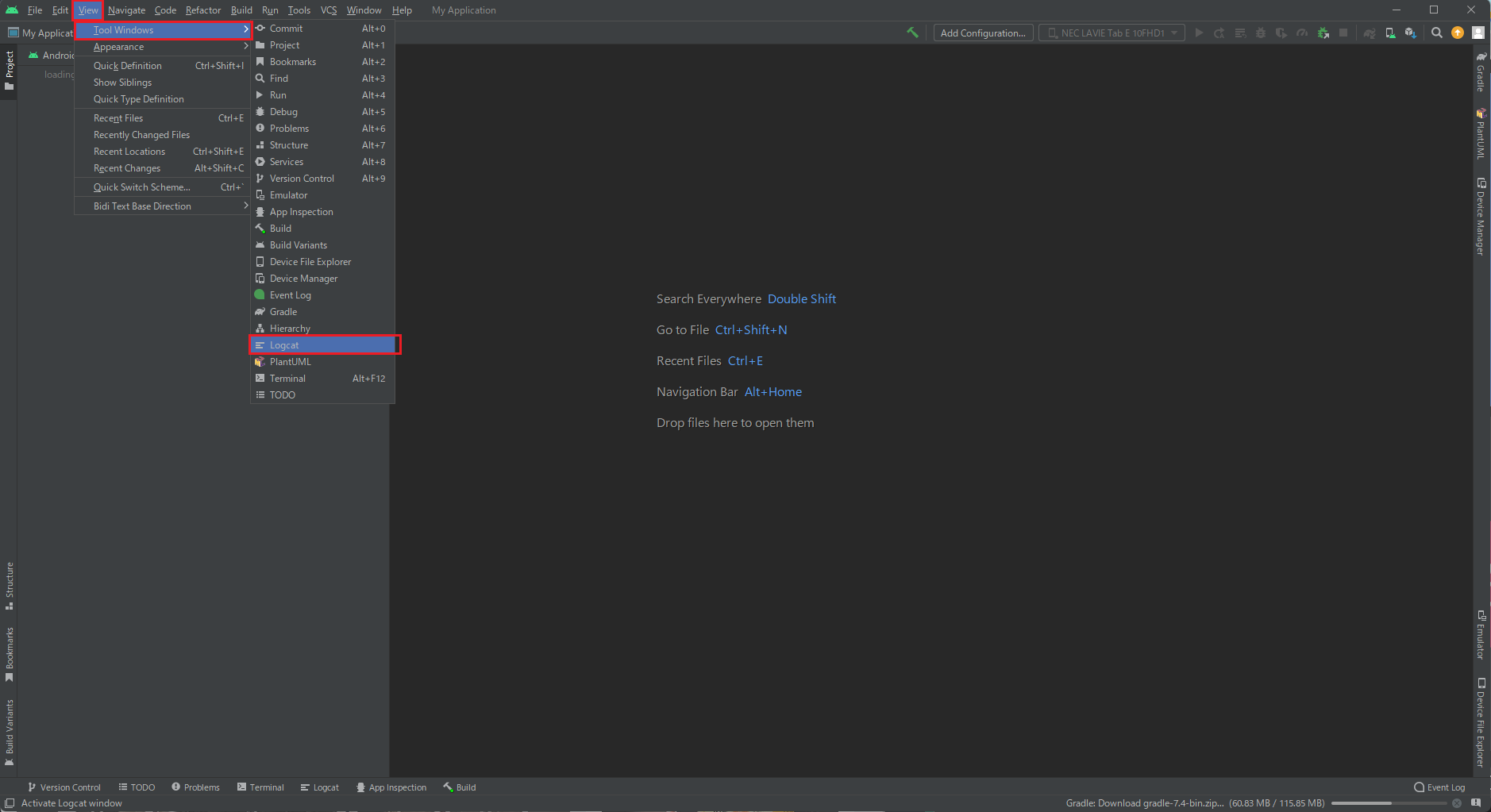 Android Studio View/Tool Windows/Logcat